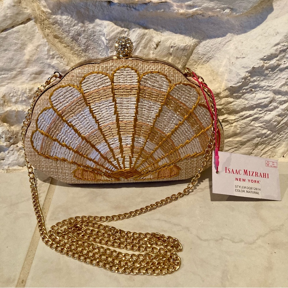 As seen on TikTok- NWT Isaac Mizrahi Tan Shell Clutch Purse
